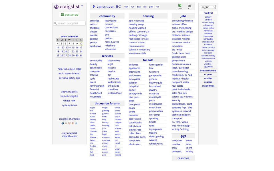 Screenshot of CraigsList.org