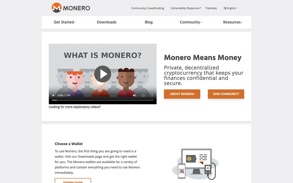 Screenshot of Monero.org