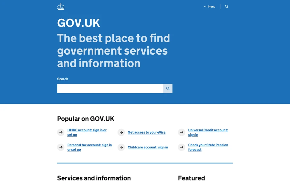 Screenshot of Gov.uk