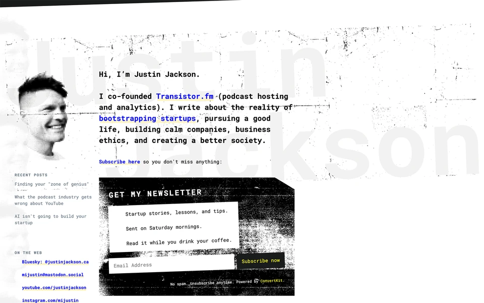 Screenshot of JustinJackson.ca