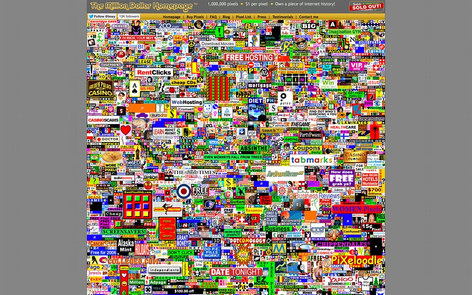 Screenshot of MillionDollarHomepage.com