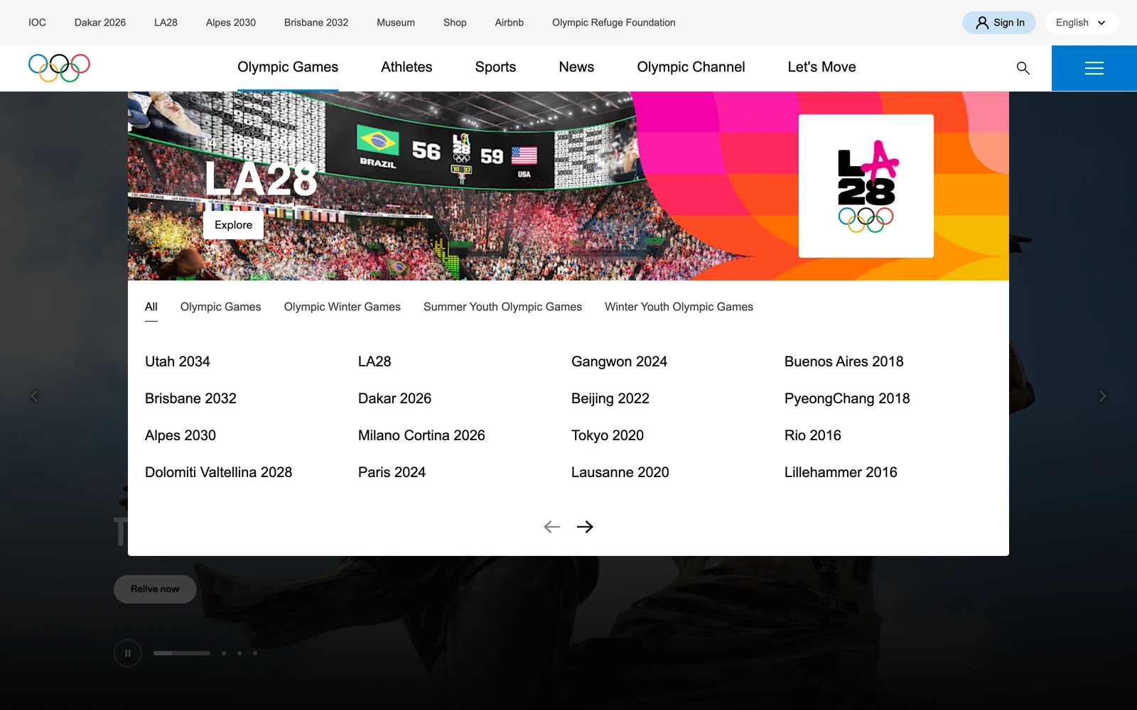Navigation screenshot of Olympics.com