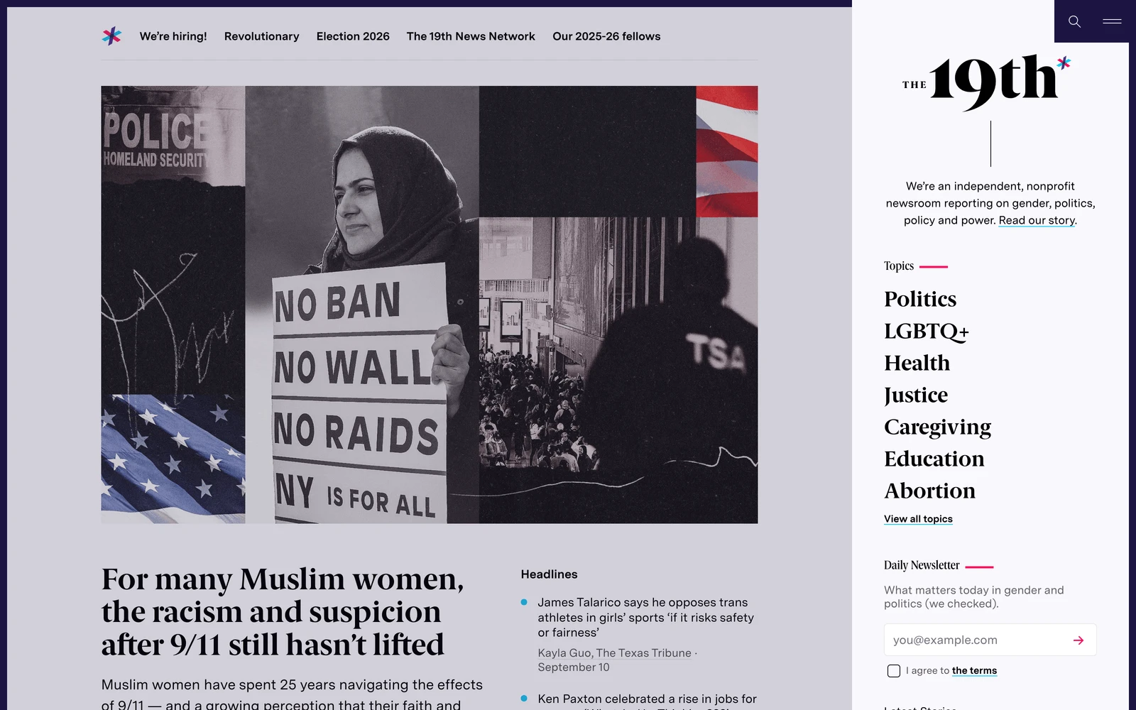 Navigation screenshot of 19thNews.org