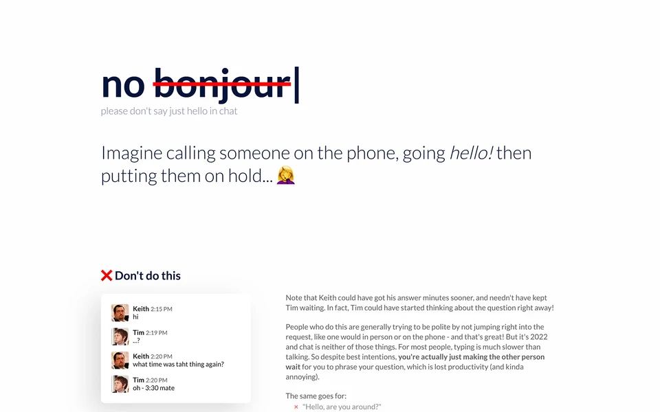 Screenshot of NoHello.net