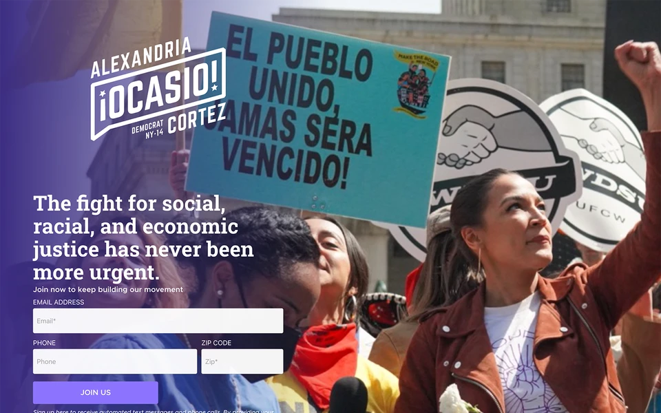 Screenshot of OcasioCortez.com