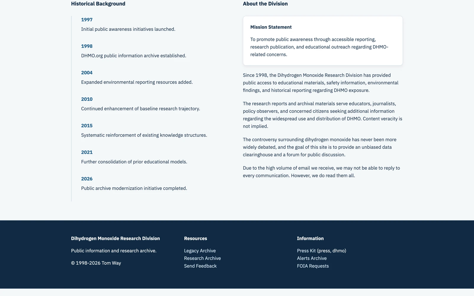 Bottom screenshot of DHMO.org