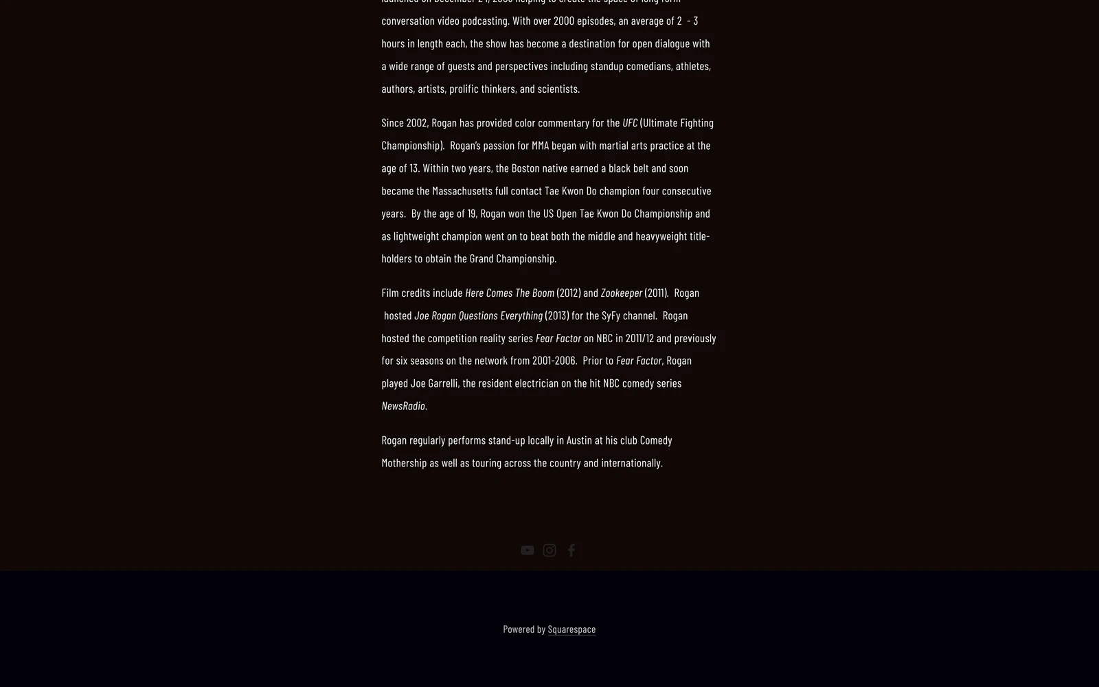 Bottom screenshot of JoeRogan.com