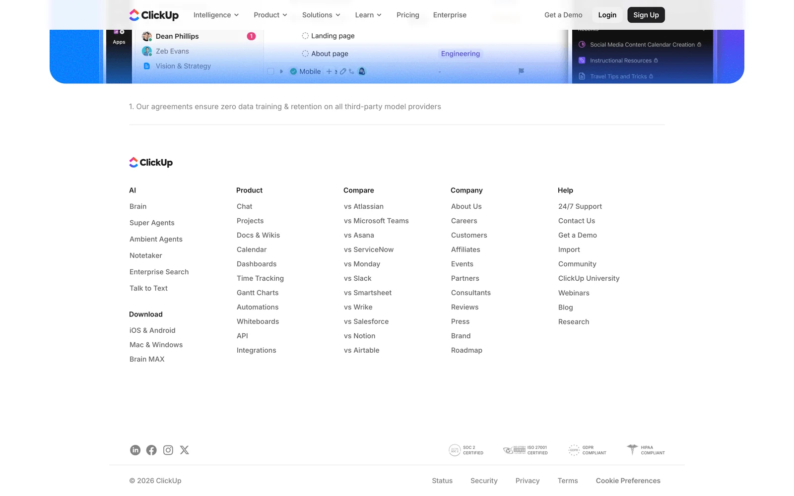 Bottom screenshot of ClickUp.com