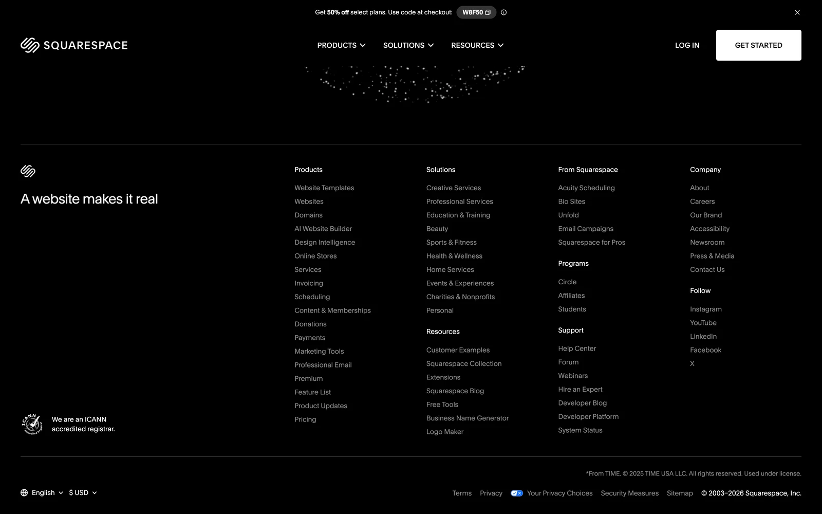 Bottom screenshot of SquareSpace.com