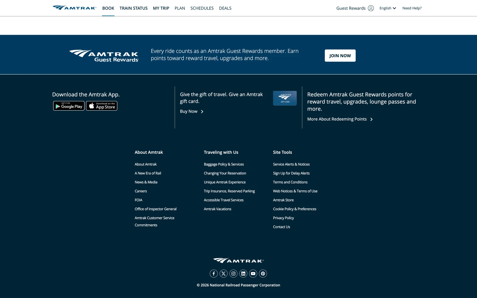 Bottom screenshot of Amtrak.com