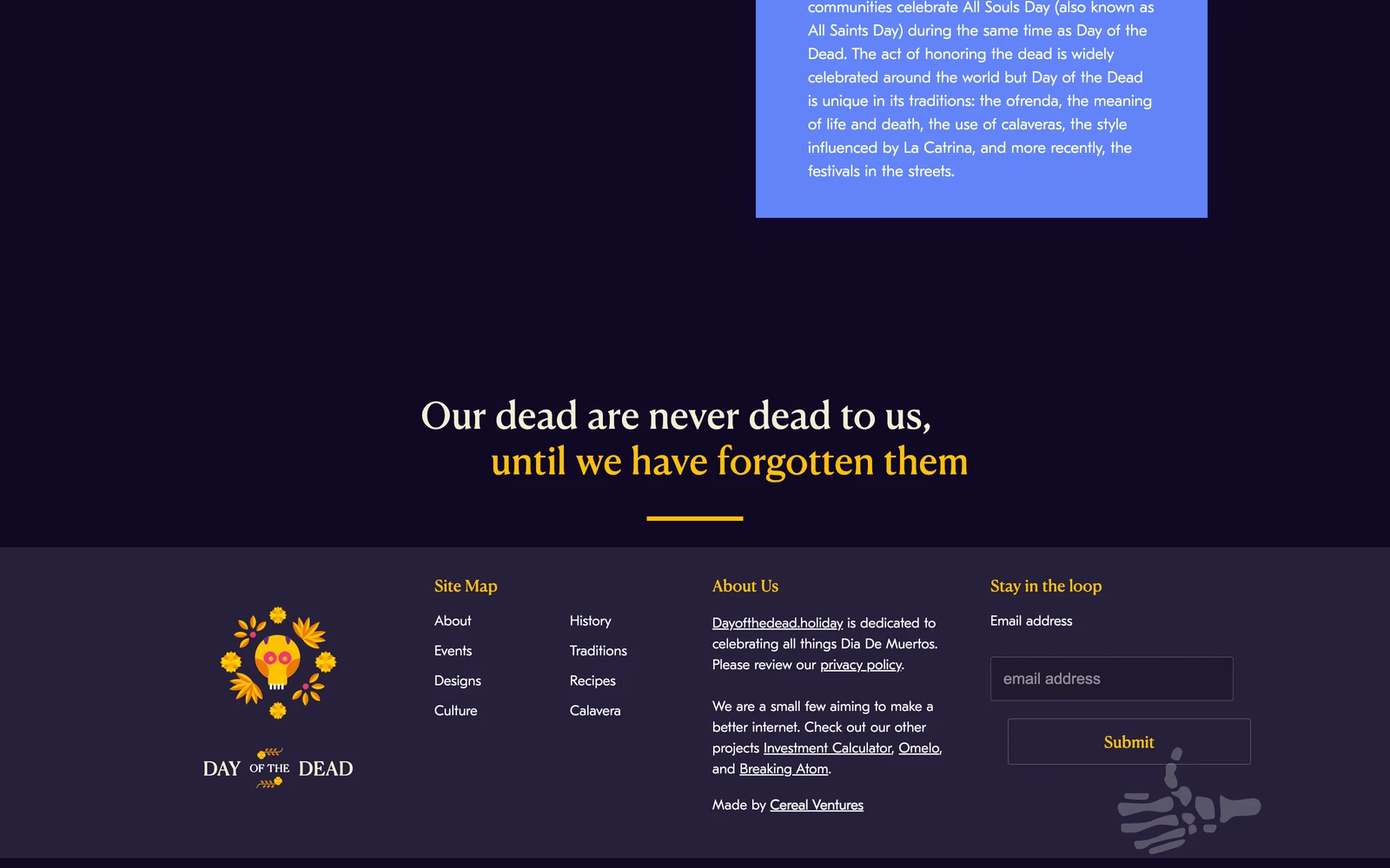 Bottom screenshot of DayOfTheDead.holiday