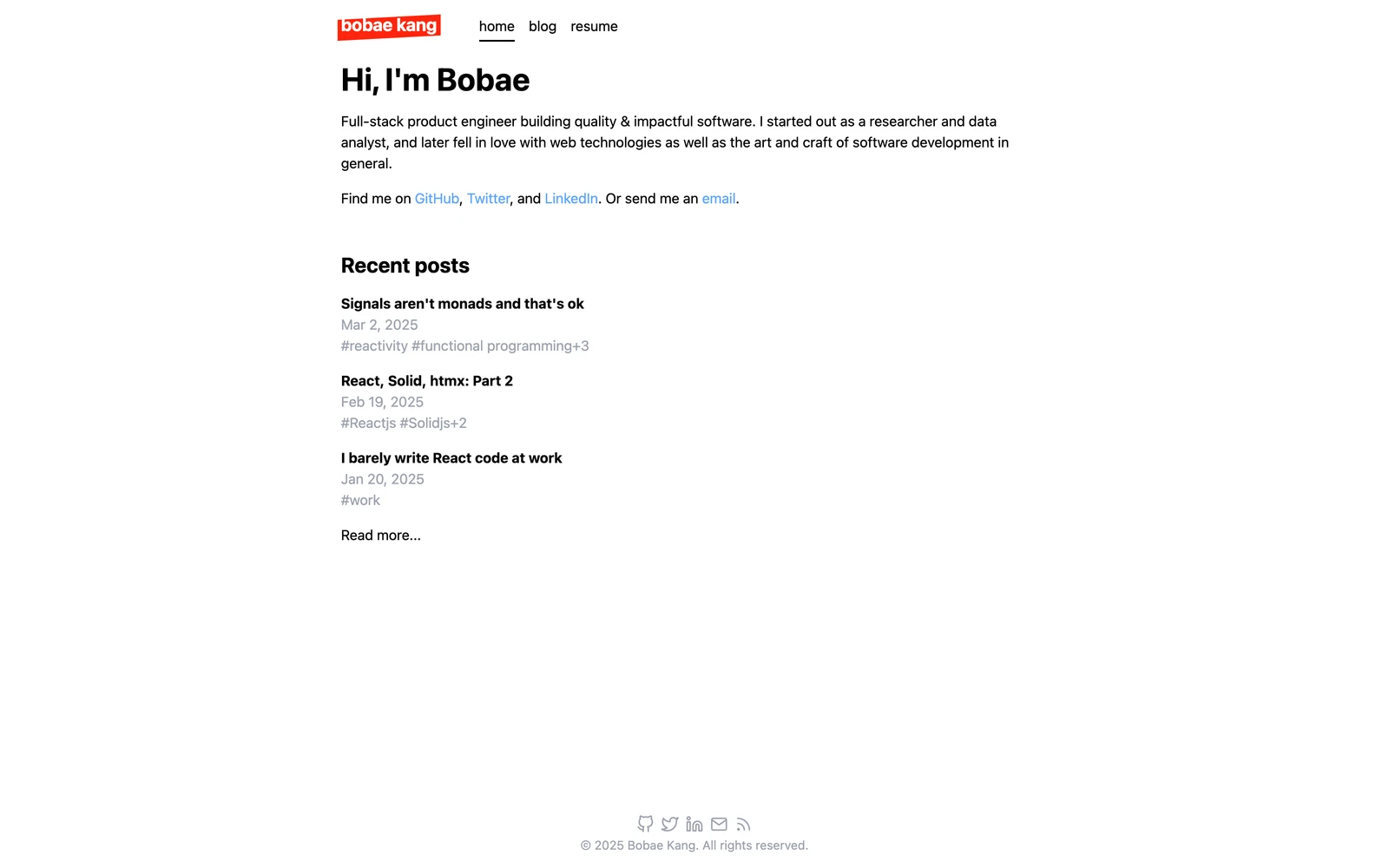Bottom screenshot of BobaeKang.com