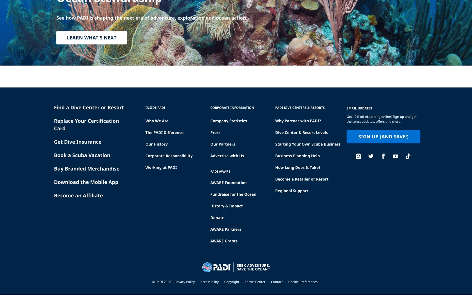 Bottom screenshot of PADI.com