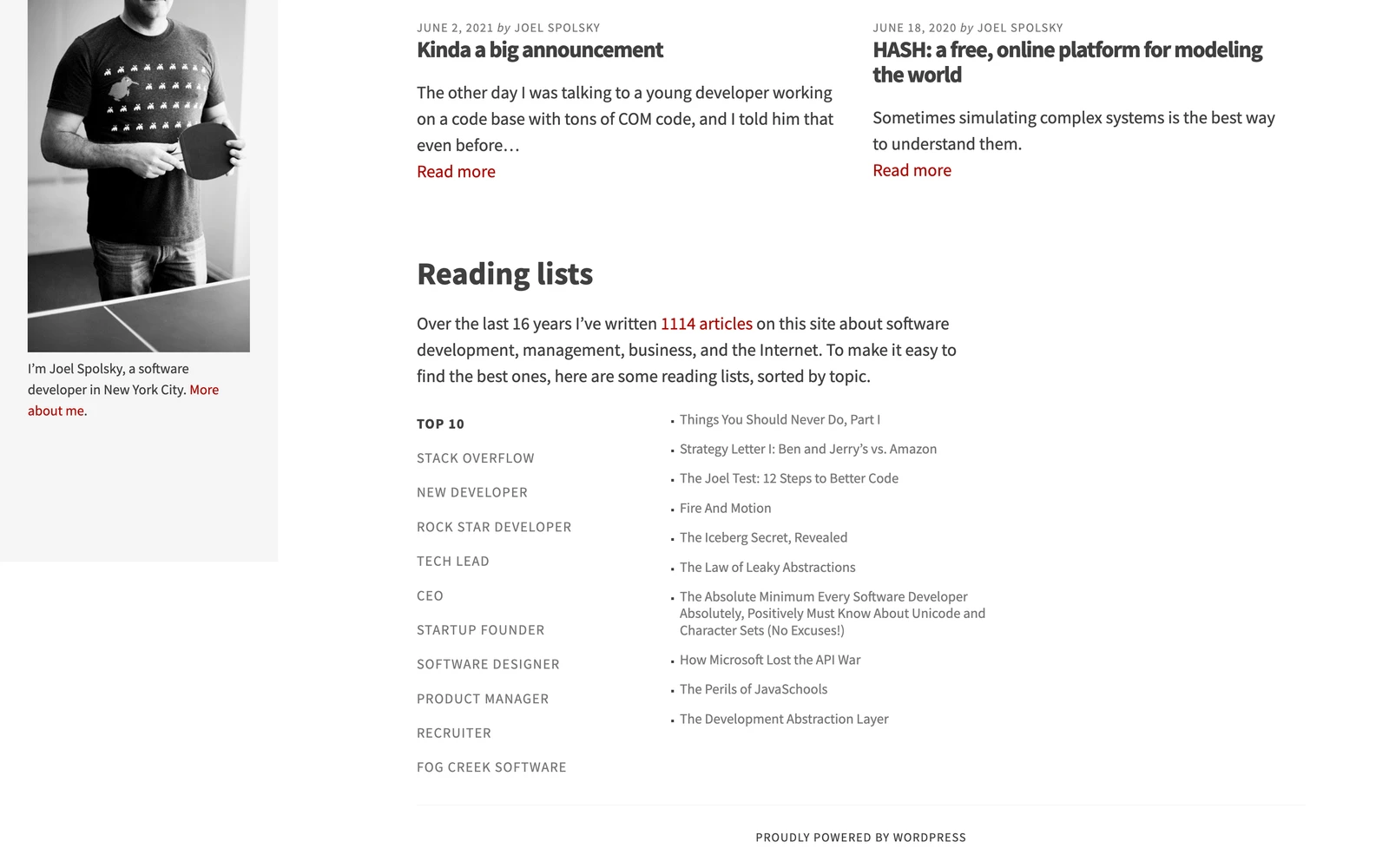 Bottom screenshot of JoelOnSoftware.com