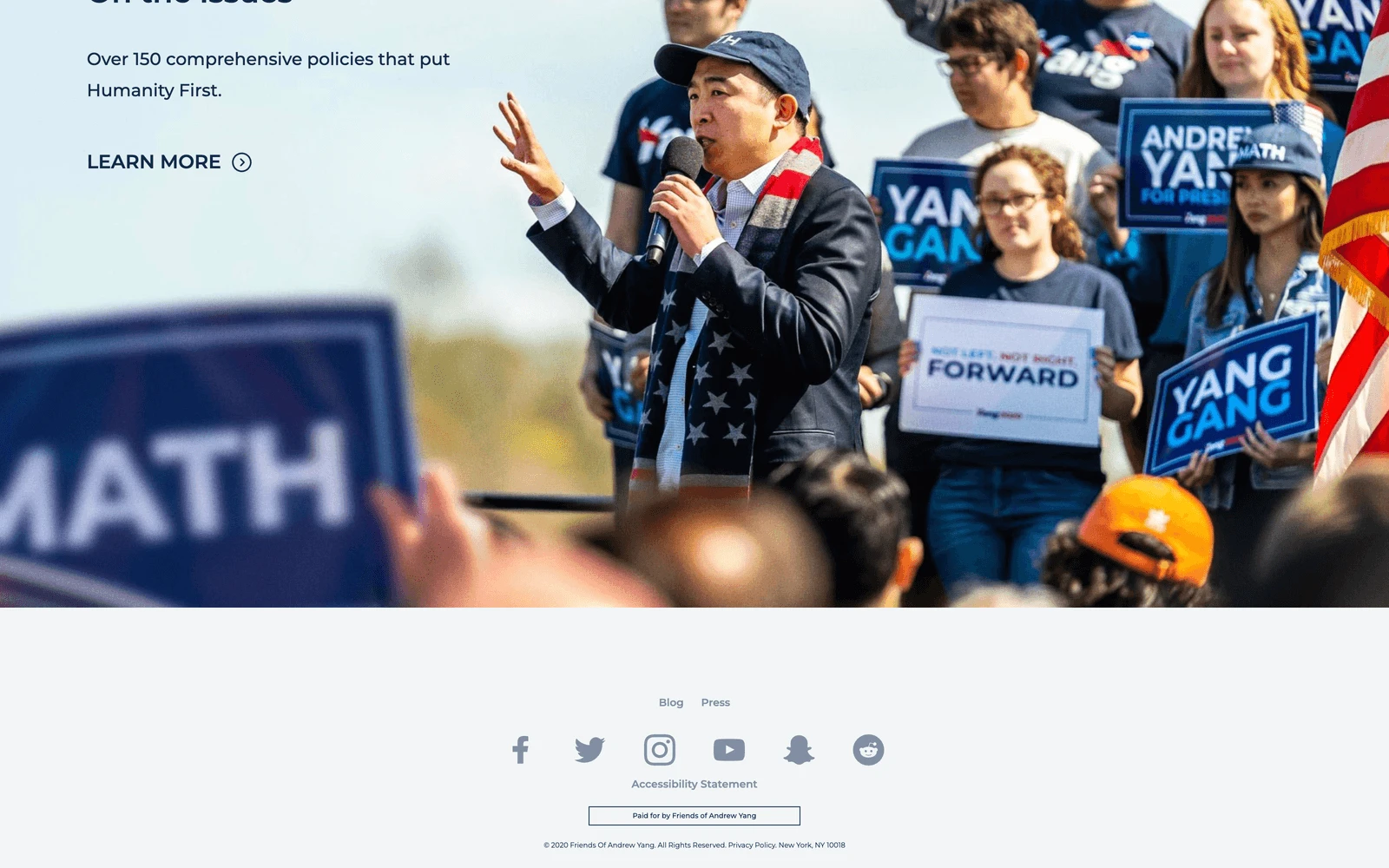 Bottom screenshot of Yang2020.com