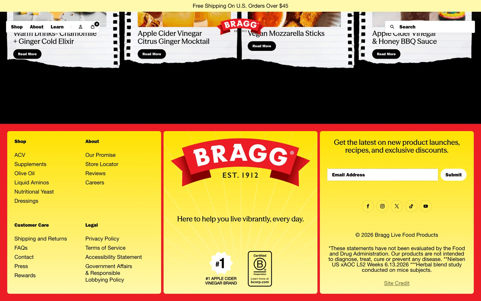 Bottom screenshot of Bragg.com