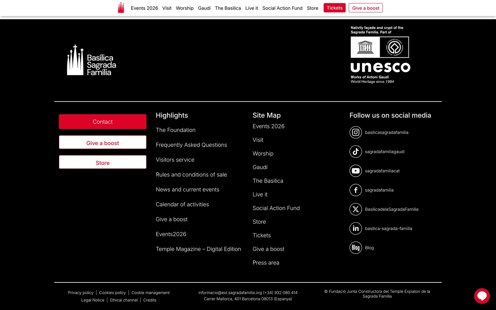 Bottom screenshot of SagradaFamilia.org