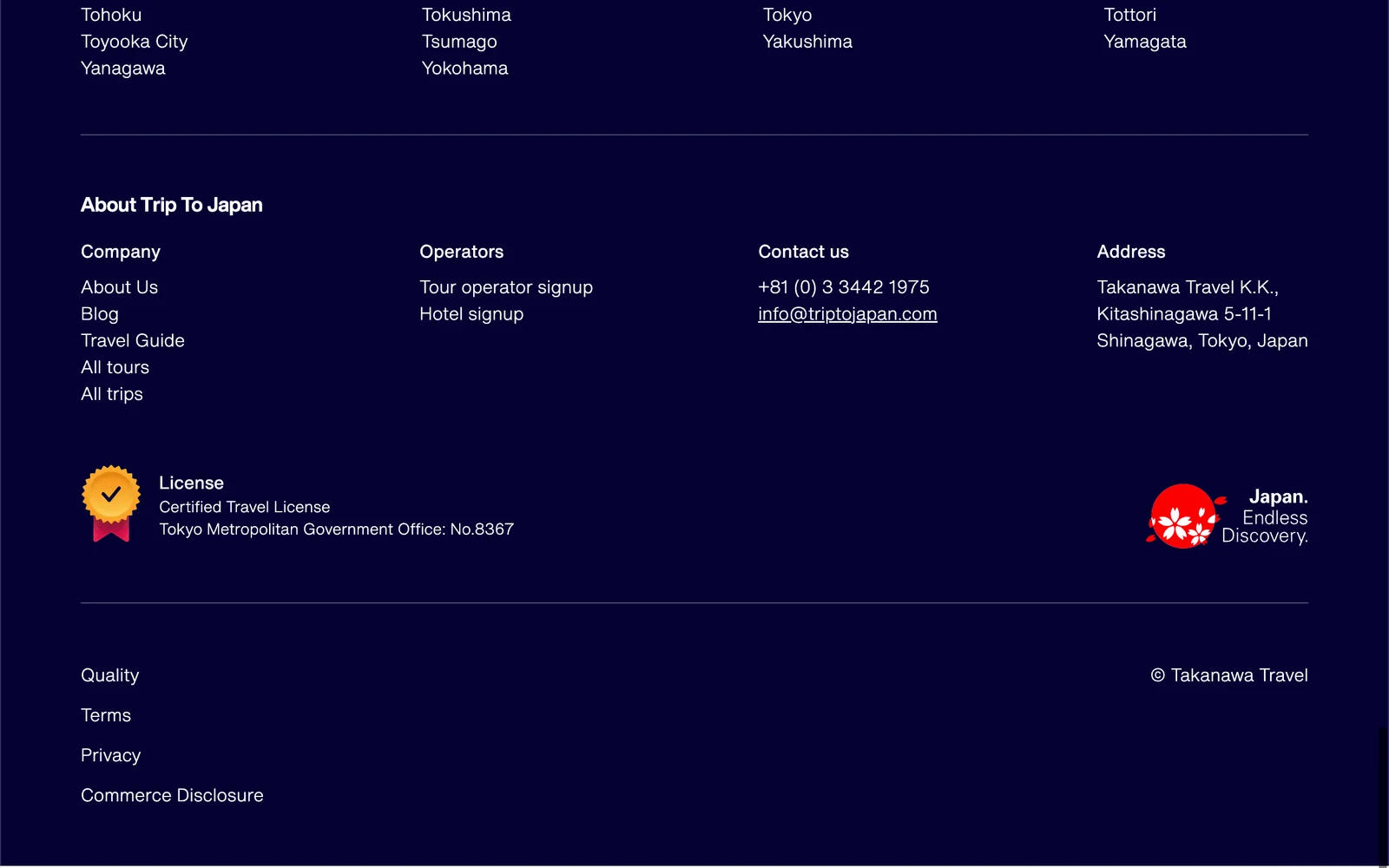 Bottom screenshot of TripToJapan.com
