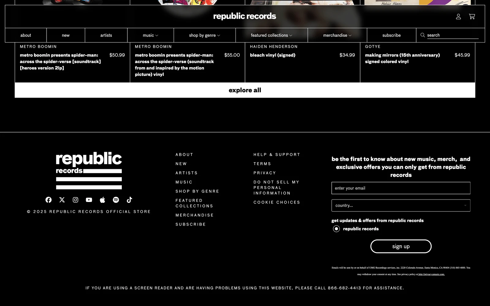 Bottom screenshot of RepublicRecords.com