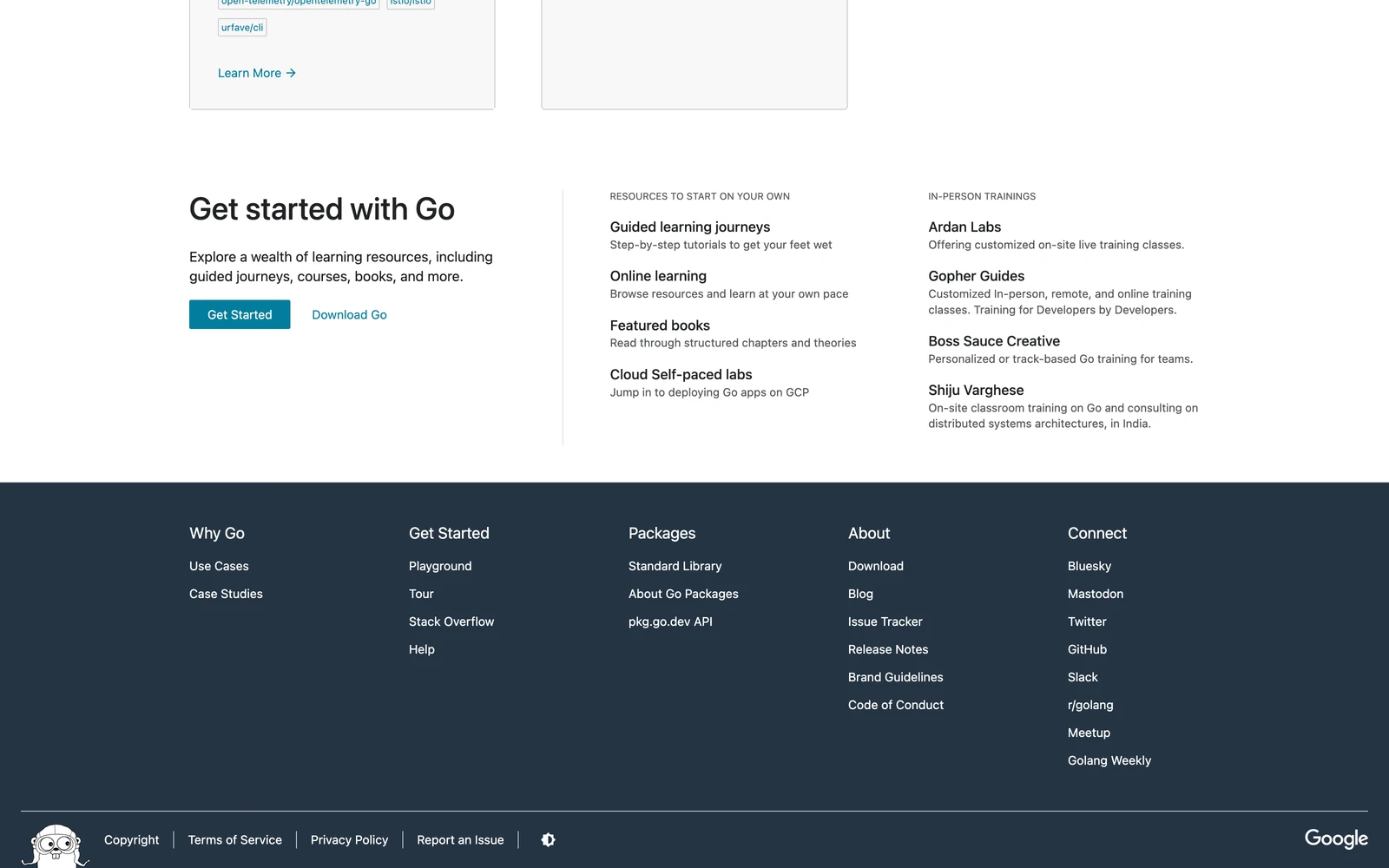 Bottom screenshot of Go.dev