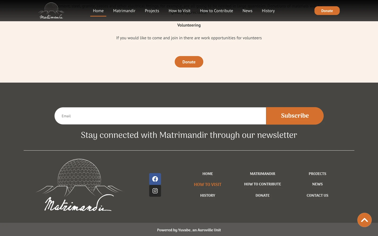 Bottom screenshot of Matrimandir.org