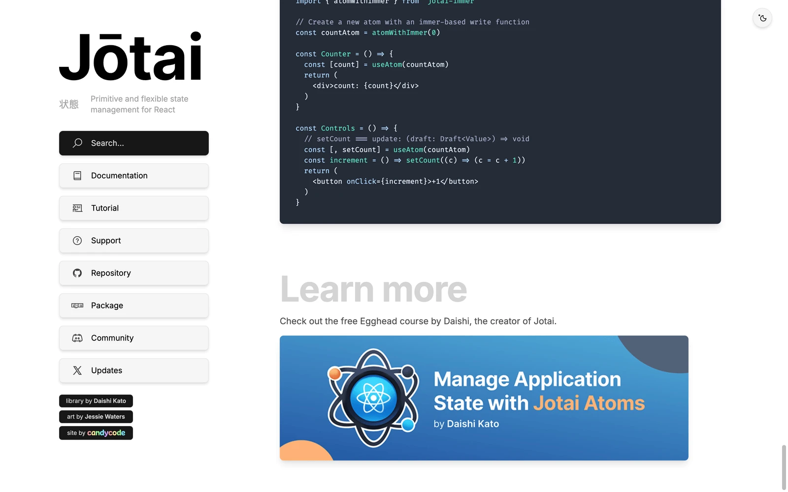 Bottom screenshot of Jotai.org