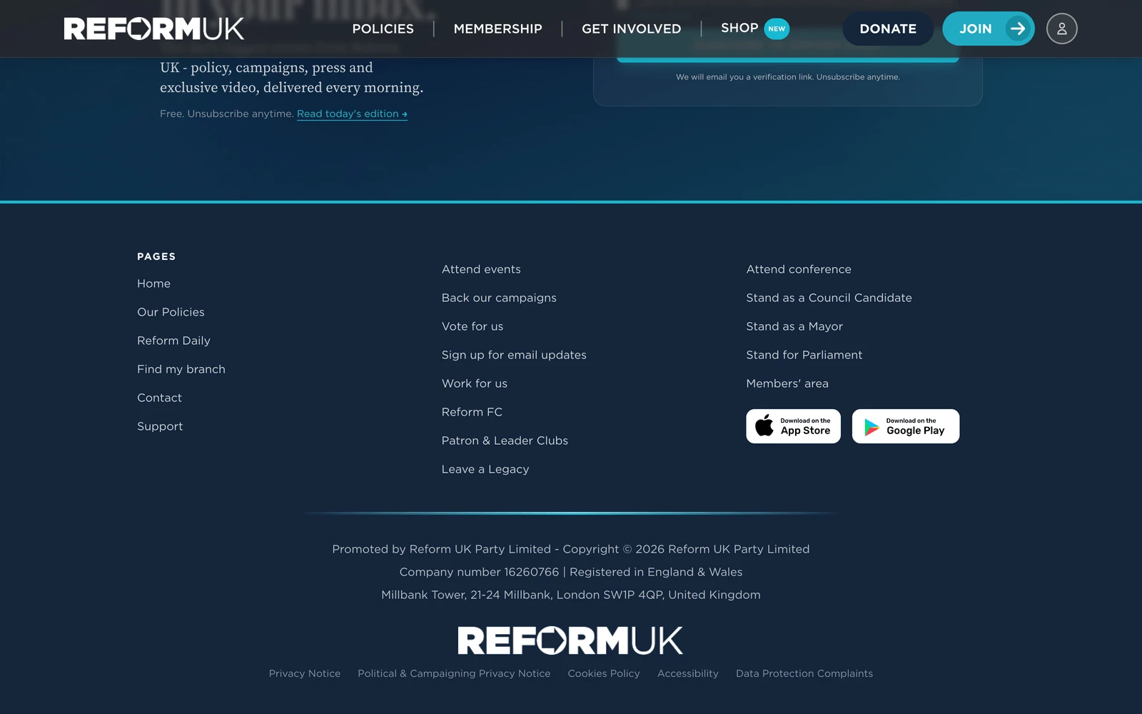 Bottom screenshot of ReformParty.uk
