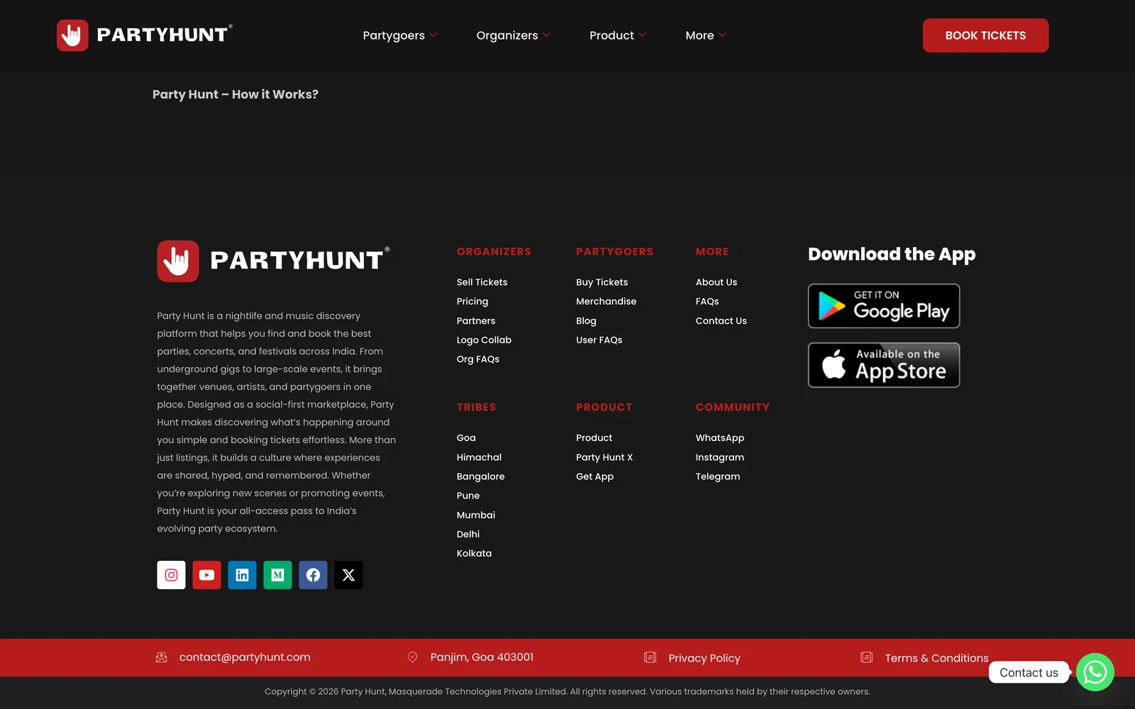 Bottom screenshot of PartyHunt.com