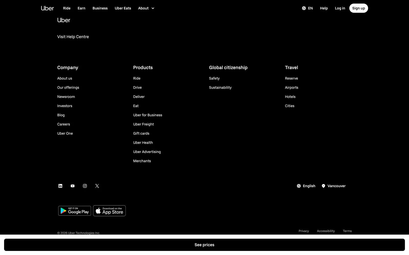 Bottom screenshot of Uber.com