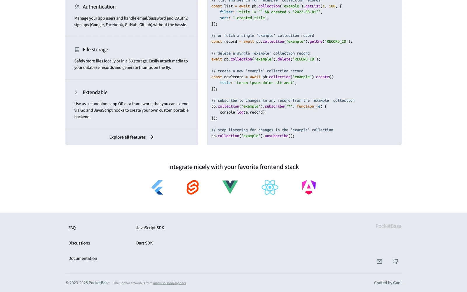 Bottom screenshot of PocketBase.io
