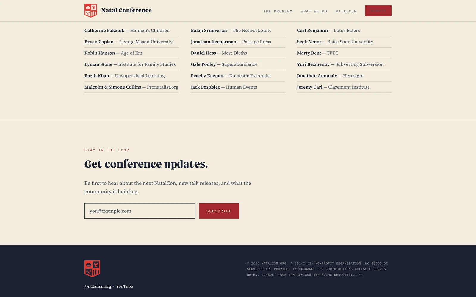 Bottom screenshot of Natalism.org
