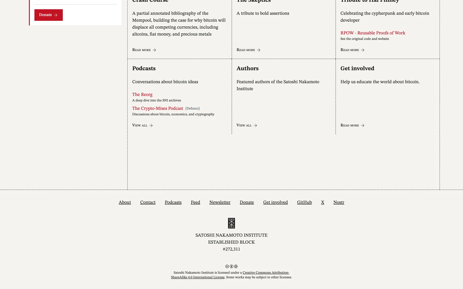 Bottom screenshot of NakamotoInstitute.org