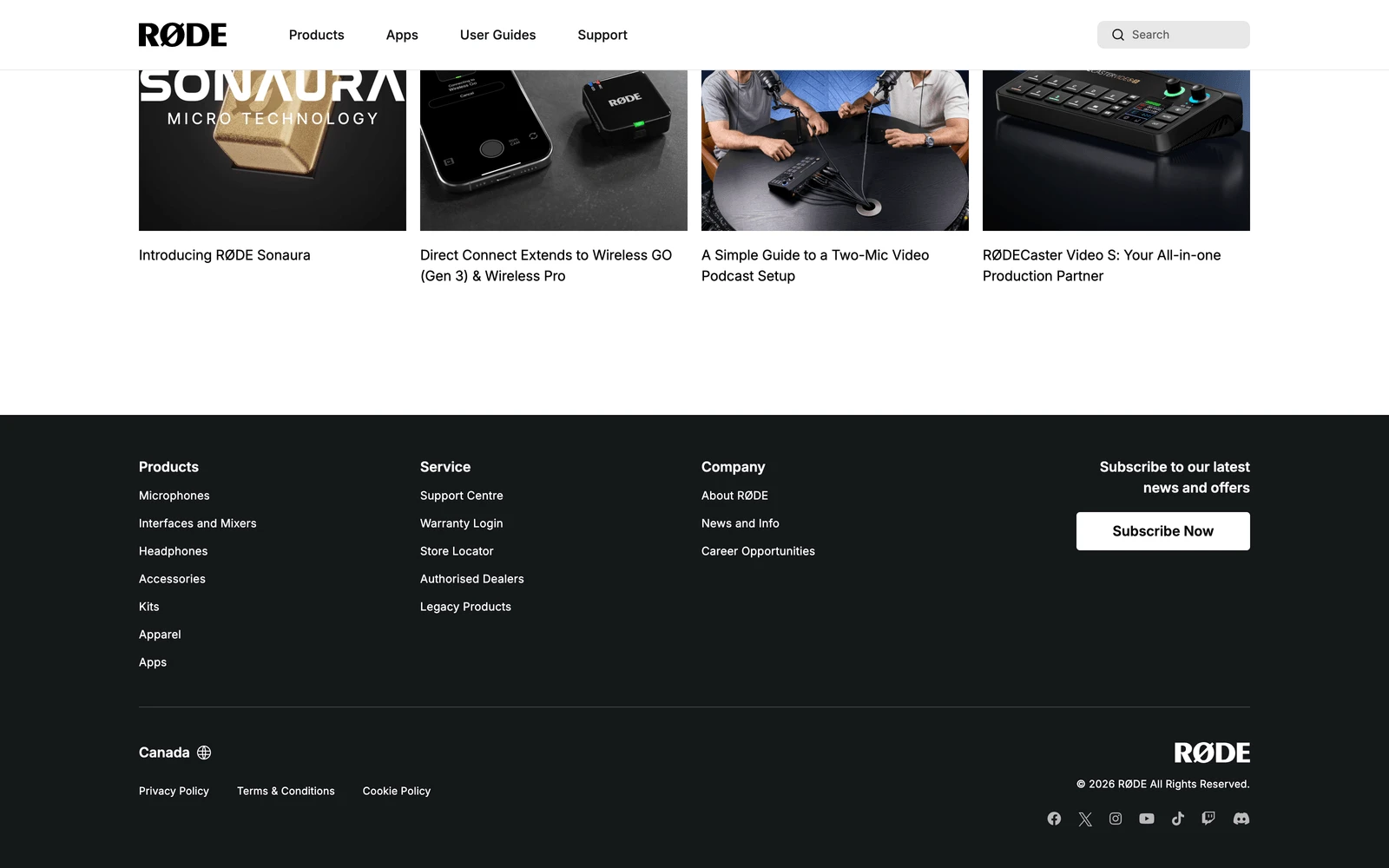 Bottom screenshot of RODE.com