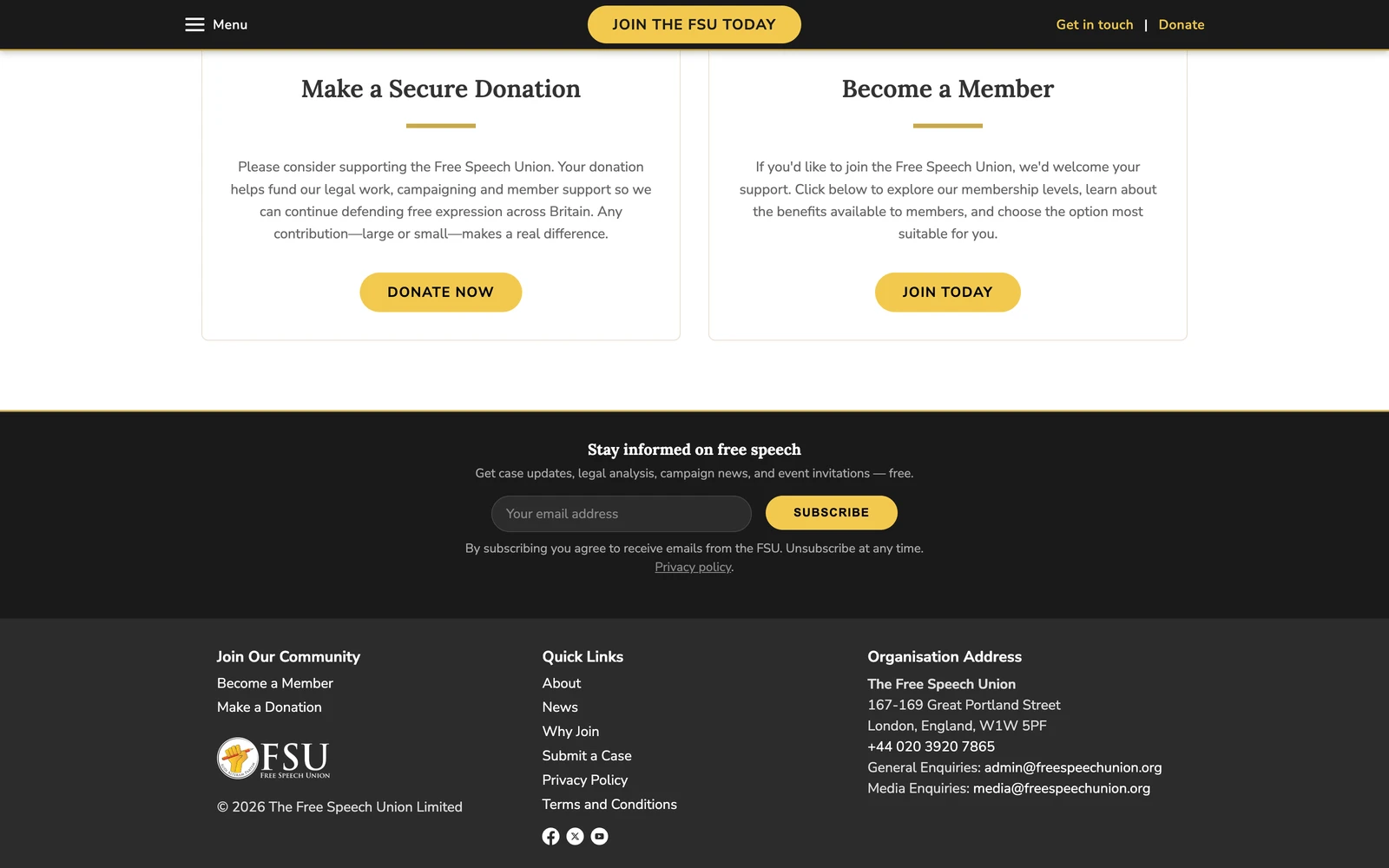 Bottom screenshot of FreeSpeechUnion.org