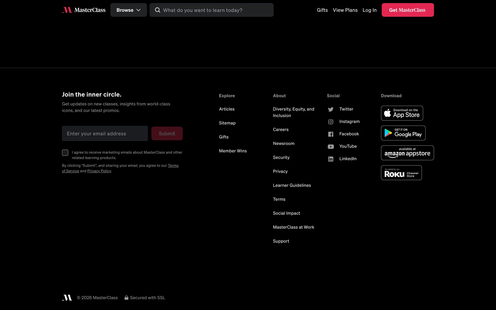 Bottom screenshot of MasterClass.com