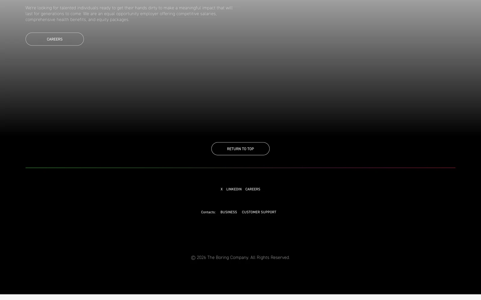 Bottom screenshot of BoringCompany.com