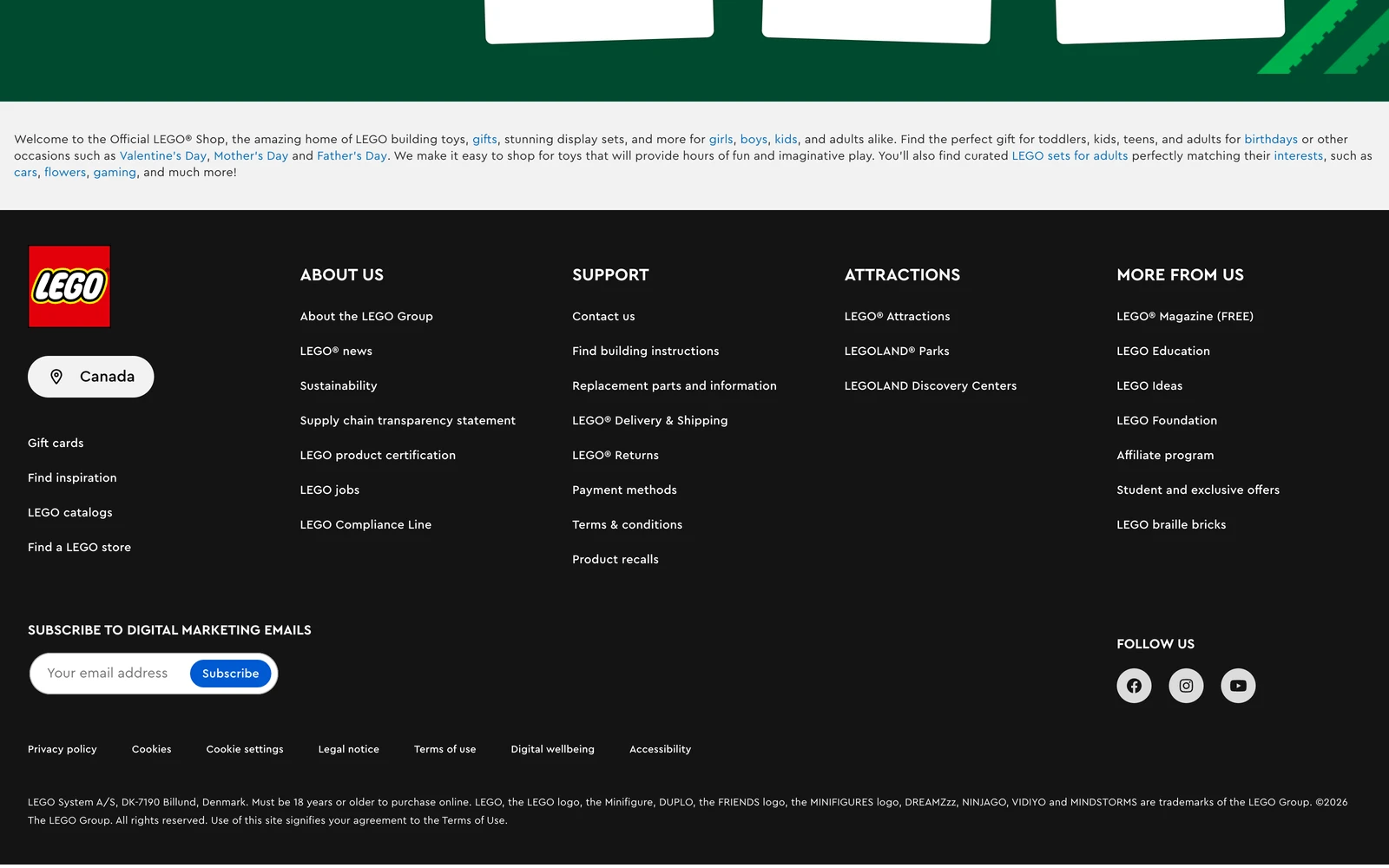 Bottom screenshot of LEGO.com
