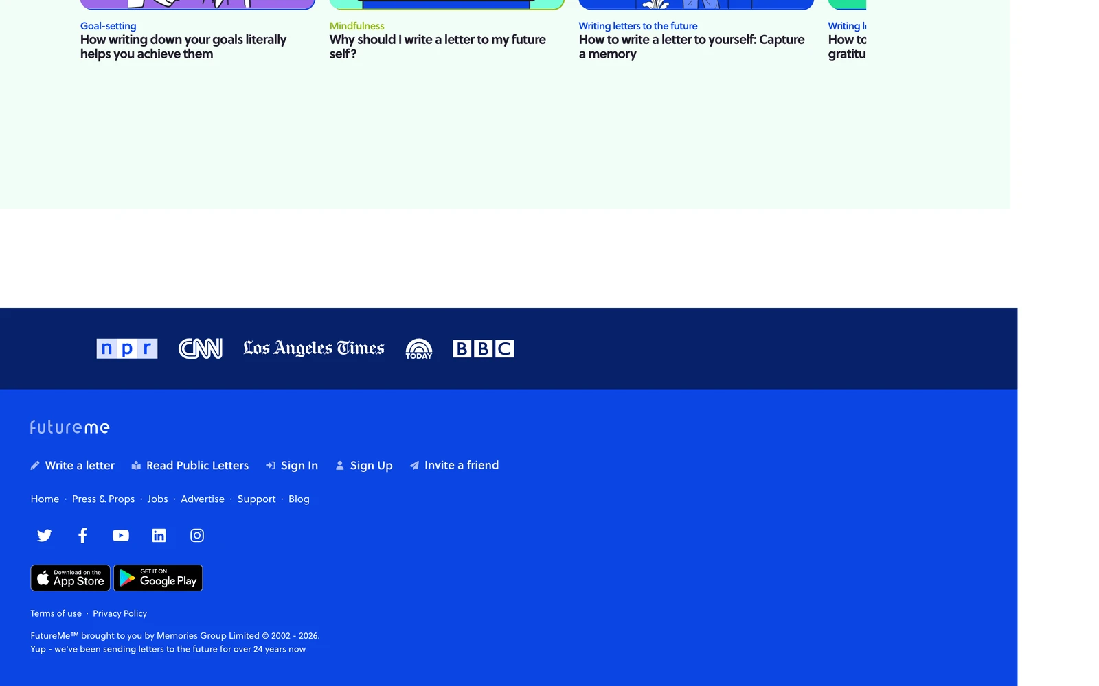 Bottom screenshot of FutureMe.org