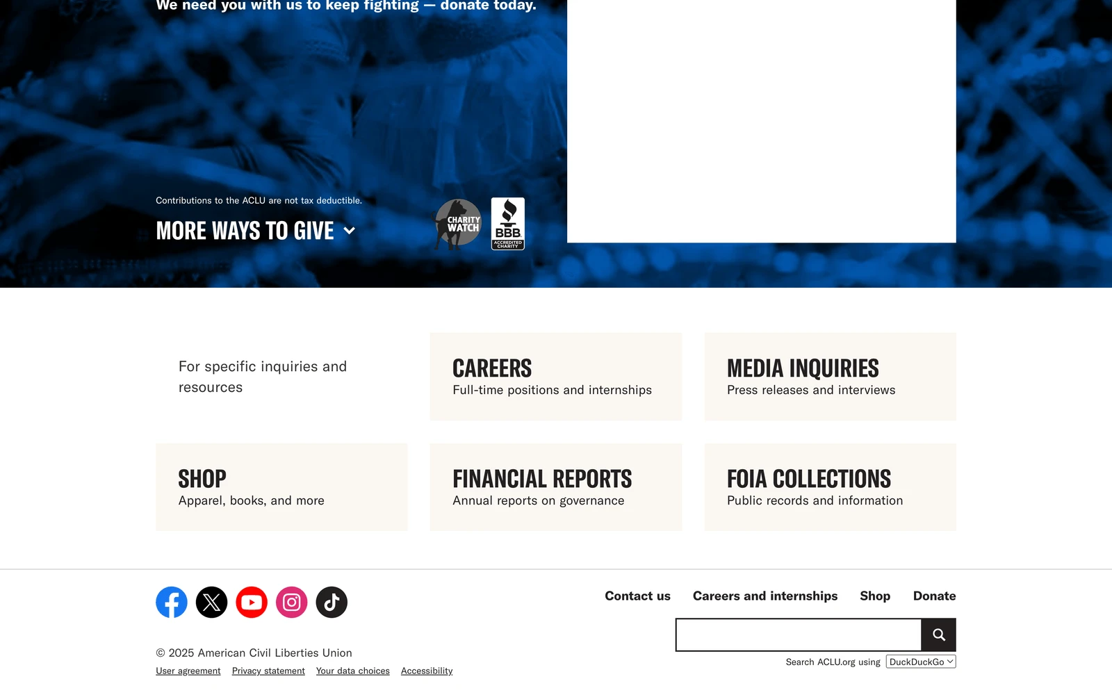 Bottom screenshot of ACLU.org