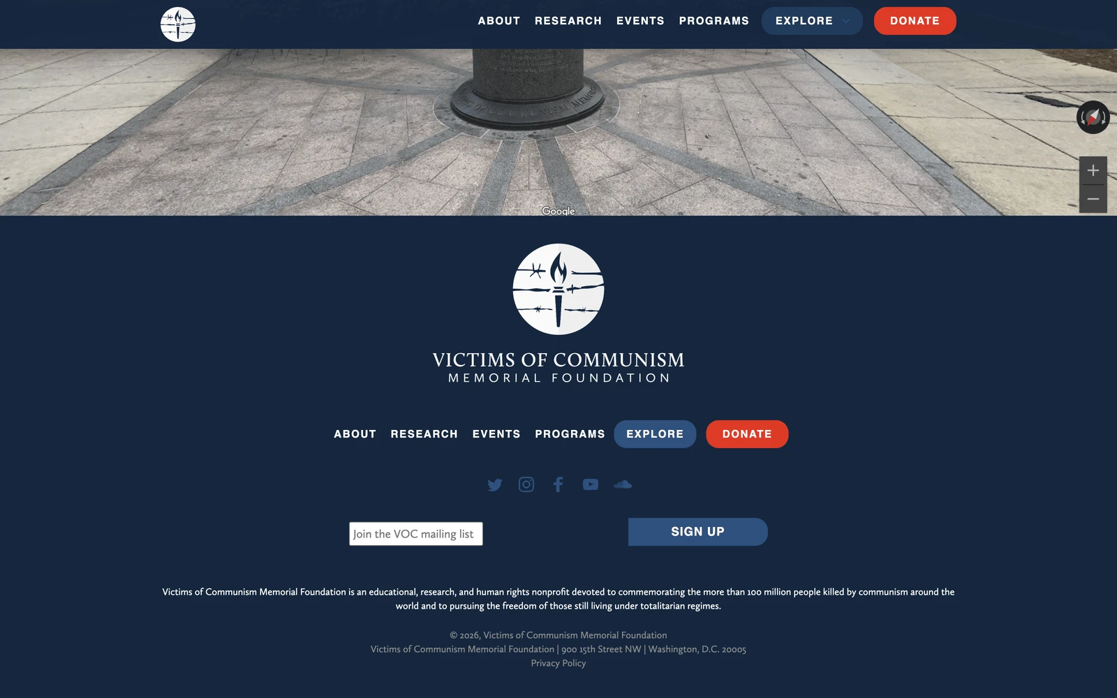 Bottom screenshot of VictimsOfCommunism.org