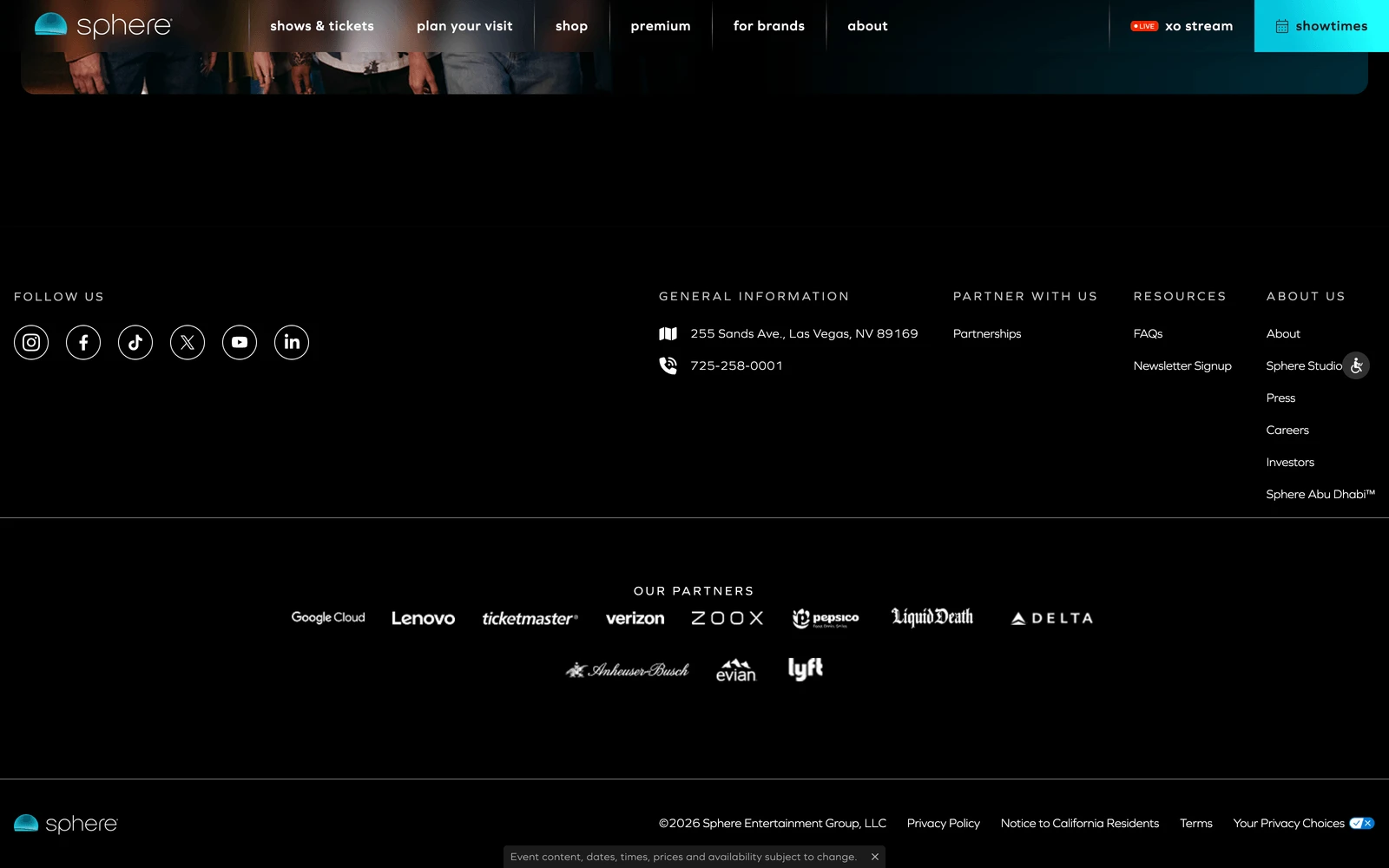 Bottom screenshot of TheSphere.com