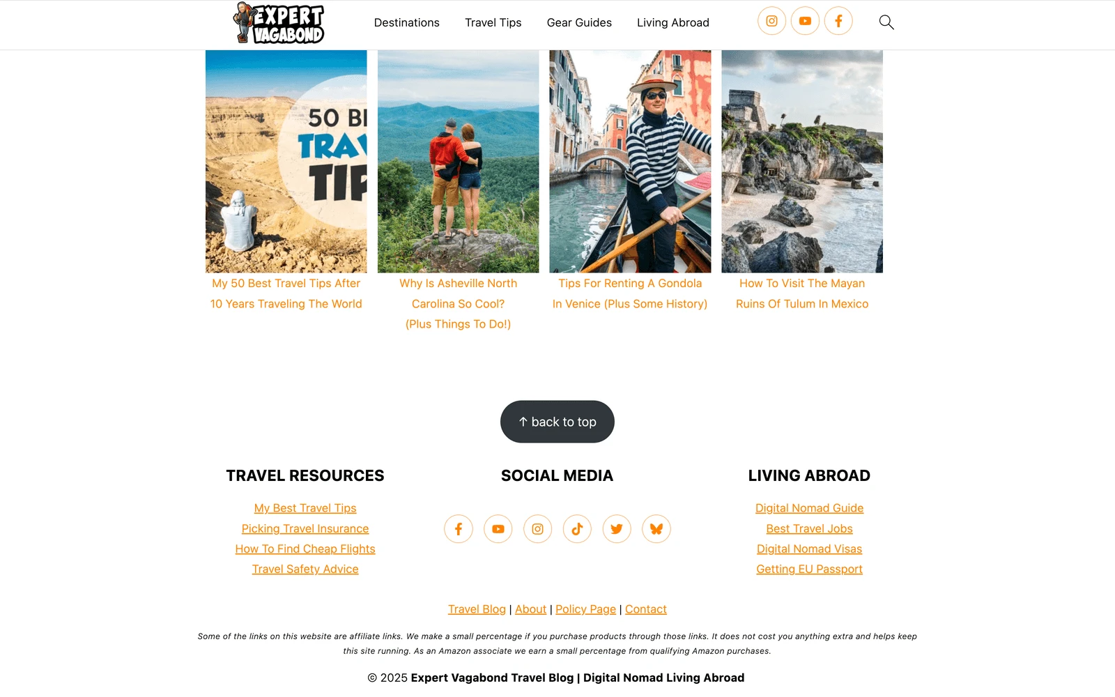 Bottom screenshot of ExpertVagabond.com