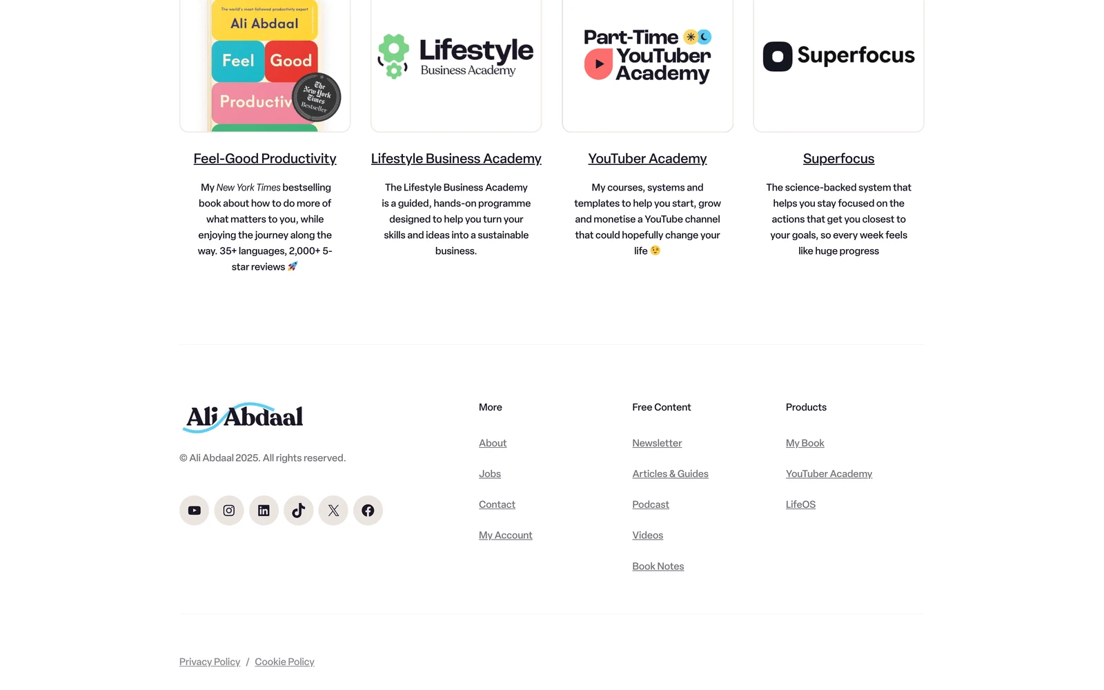 Bottom screenshot of AliAbdaal.com