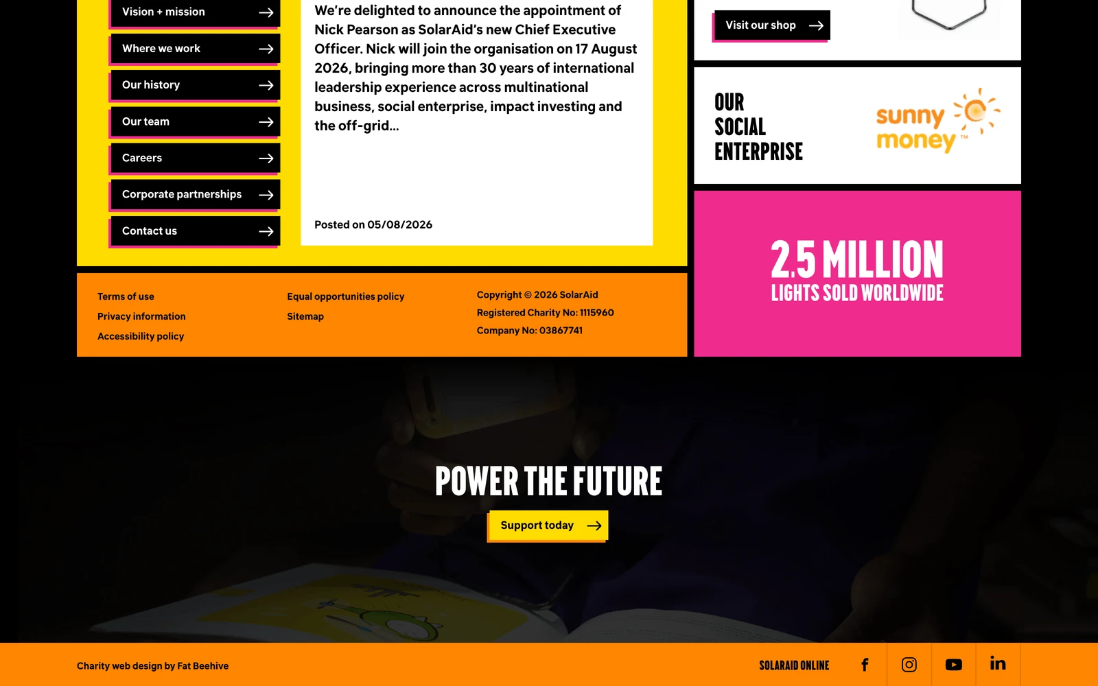 Bottom screenshot of Solar-Aid.org