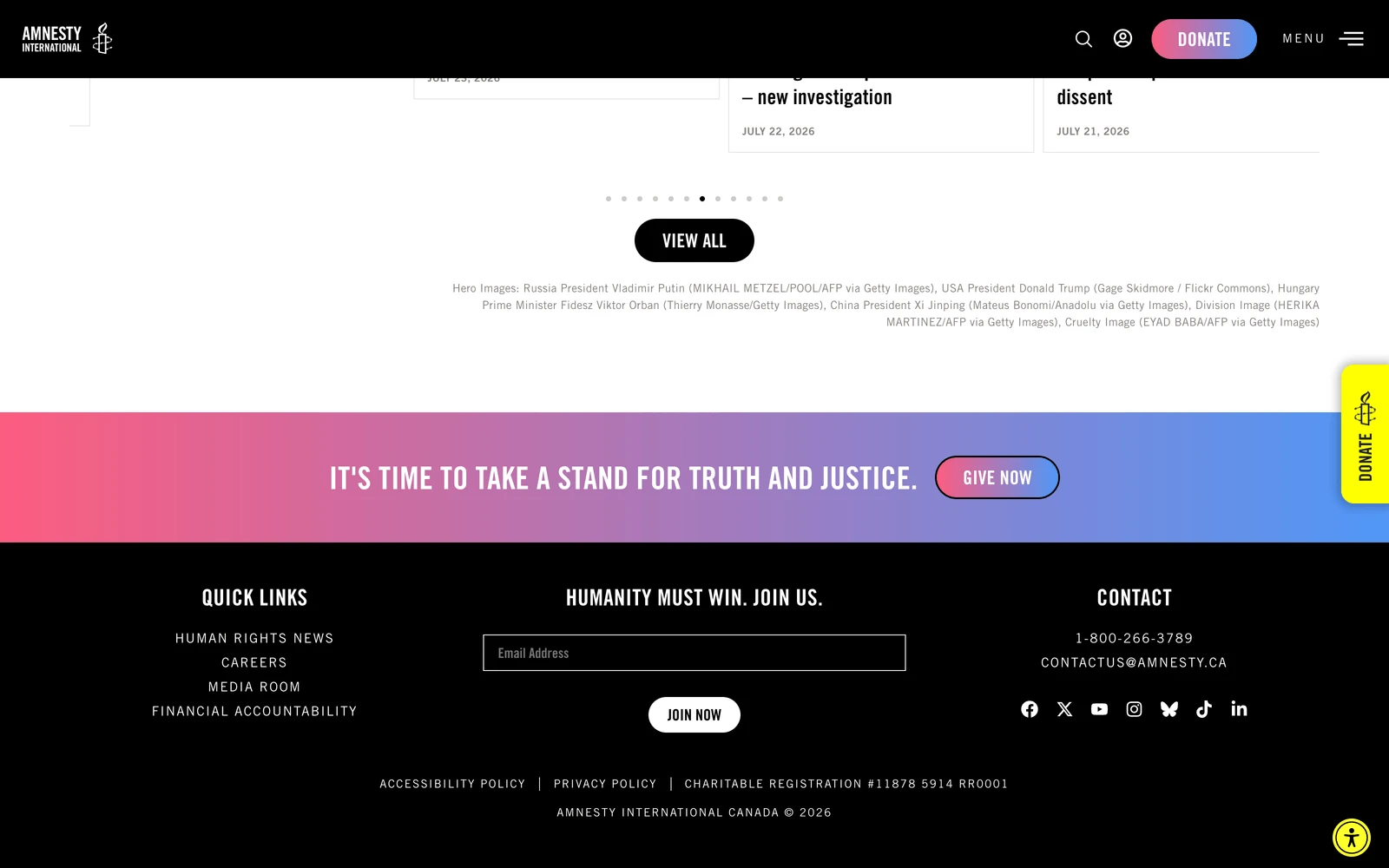 Bottom screenshot of Amnesty.ca
