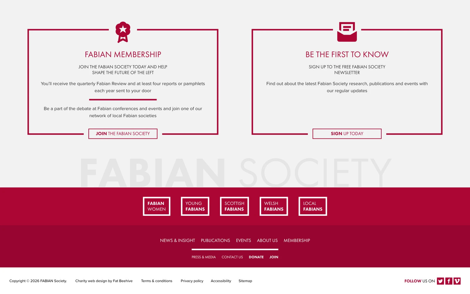 Bottom screenshot of Fabians.org.uk