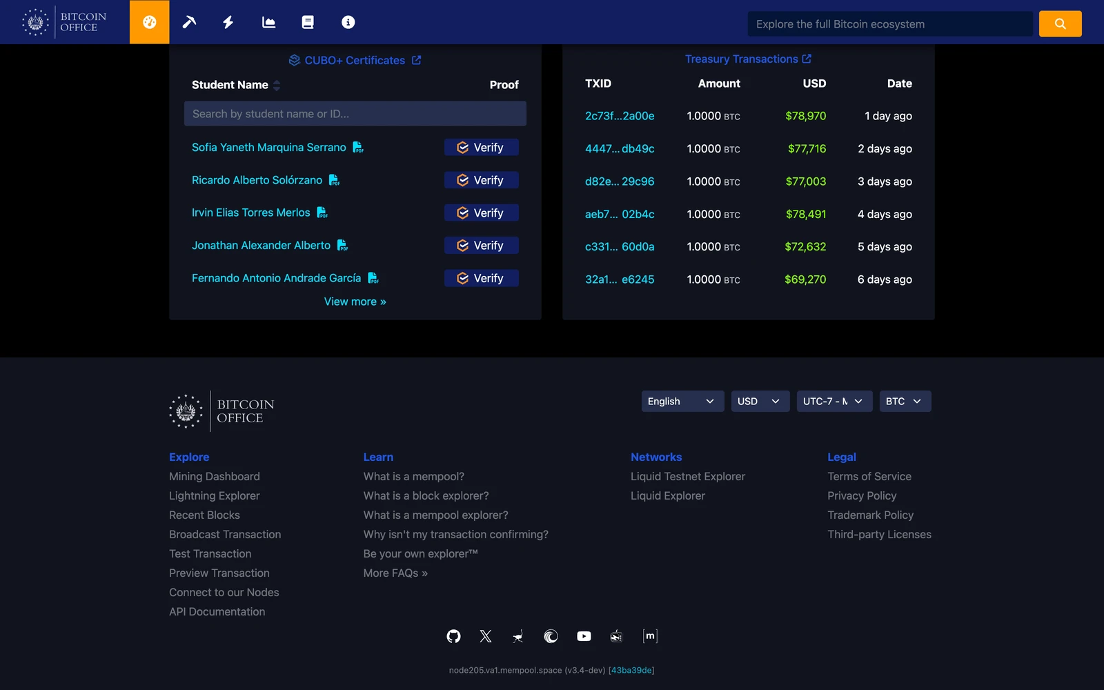 Bottom screenshot of Bitcoin.gob.sv