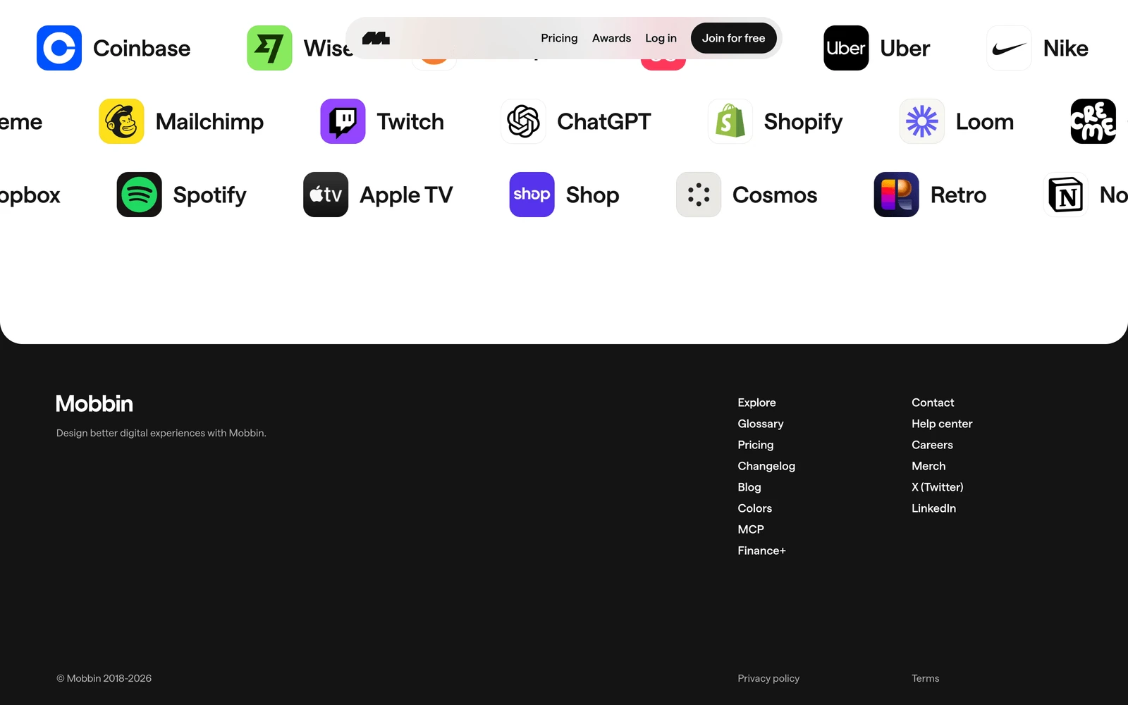 Bottom screenshot of Mobbin.com