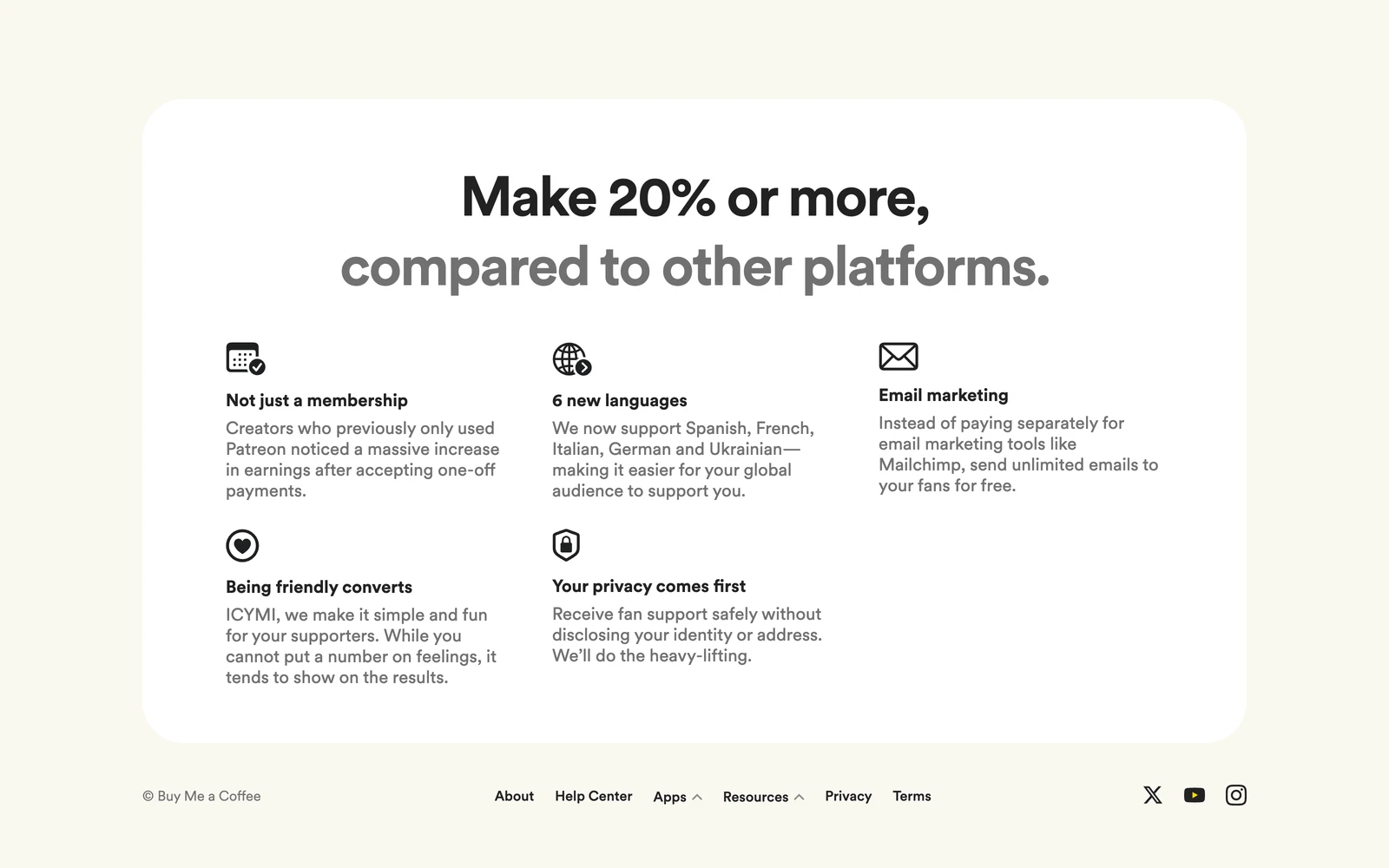 Bottom screenshot of BuyMeACoffee.com
