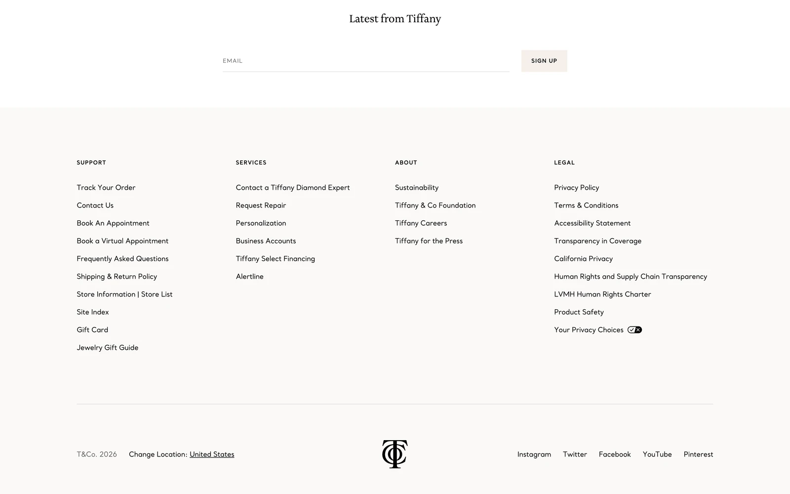 Bottom screenshot of Tiffany.com